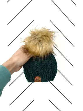 0-3 month Baby Solid Knit Pom Hat | Dark Green