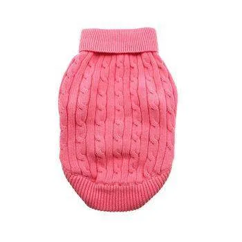 100% Pure Combed Cotton Candy Pink Cable Knit Dog Sweater