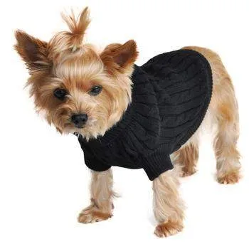 100% Pure Combed Cotton Jet Black Cable Knit Dog Sweater