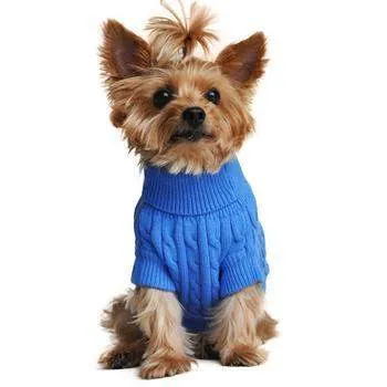 100% Pure Combed Cotton Riverside Blue Cable Knit Dog Sweater