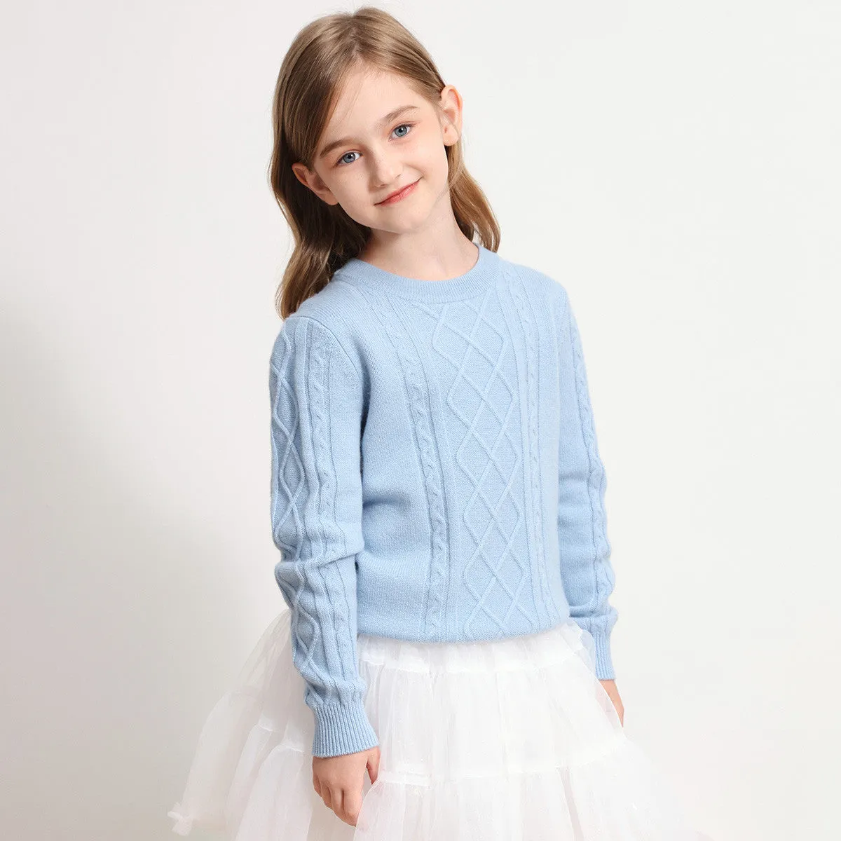 100% Wool Kids Ribbed Round Neck Sweater