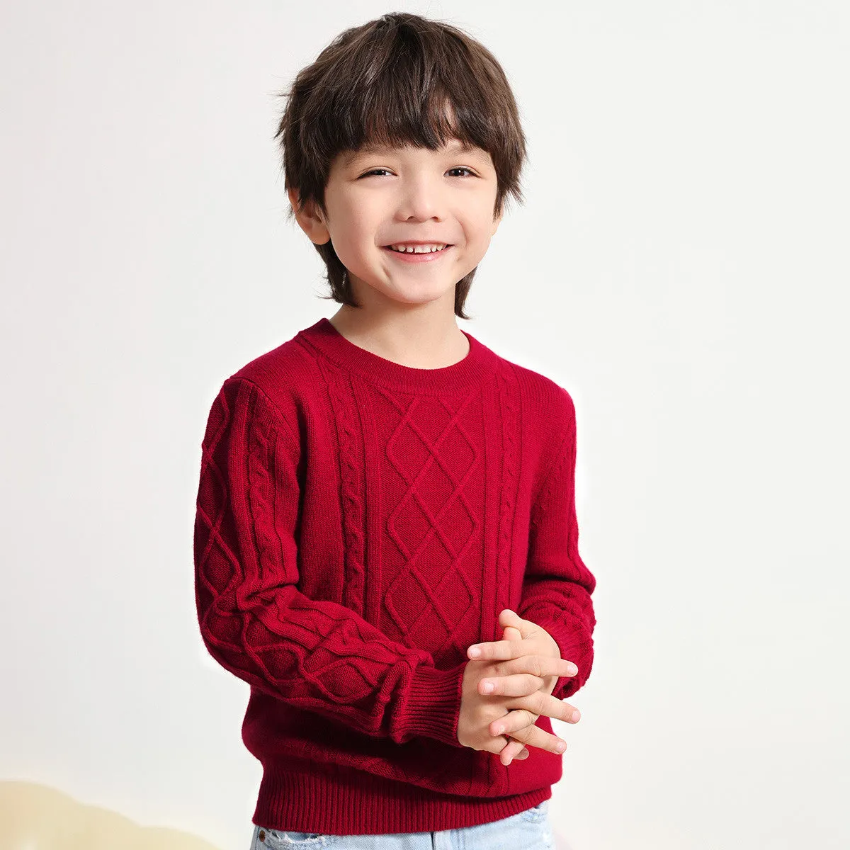 100% Wool Kids Ribbed Round Neck Sweater