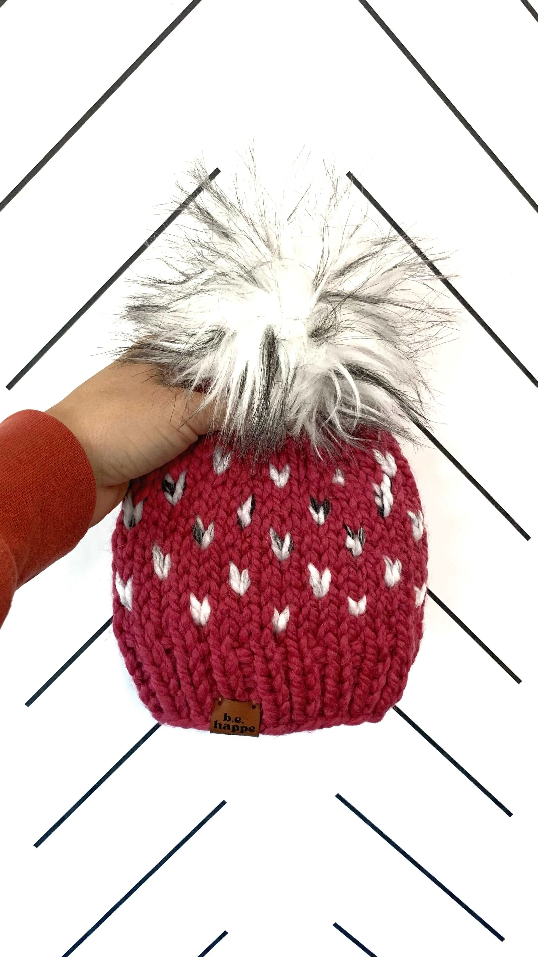 3-6 month Baby Knit Hearts Pom Hat | Pink   Marble