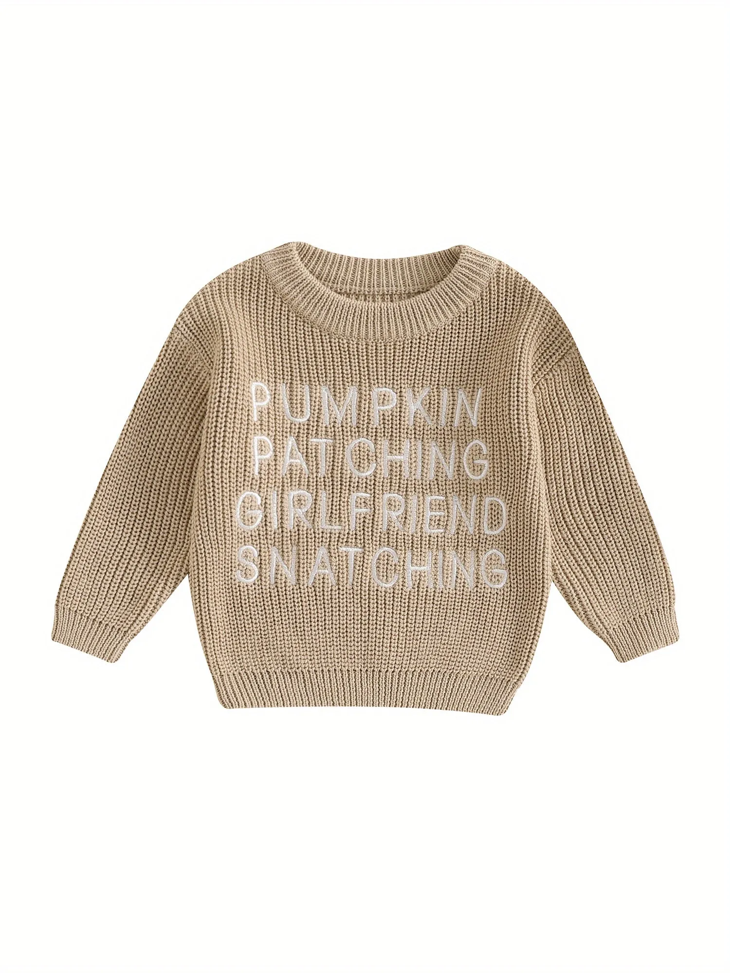 3 Months-5 Years Adorable Toddler Baby Girls' Spooky Halloween Letter Embroidered Long Sleeve Round Neck Ribbed Knitted Pullover Sweaters for Fall Season