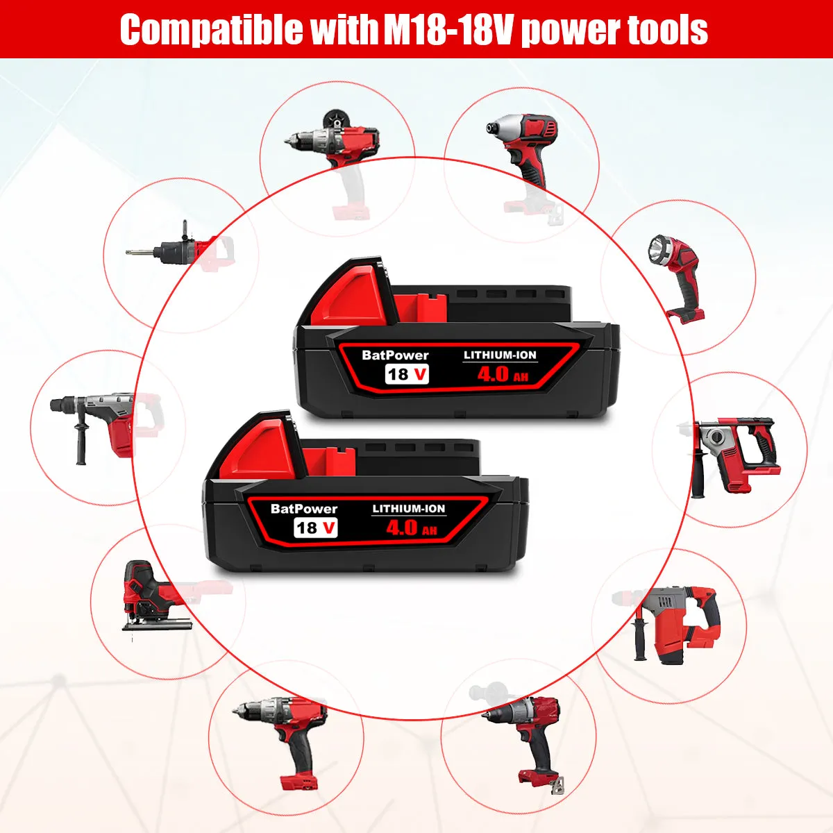 48-11-1820 18V 4.0AH Lithium XC Compact Battery Replacement for Milwaukee 18V M18 Battery 2.0Ah 3.0Ah 1.5Ah