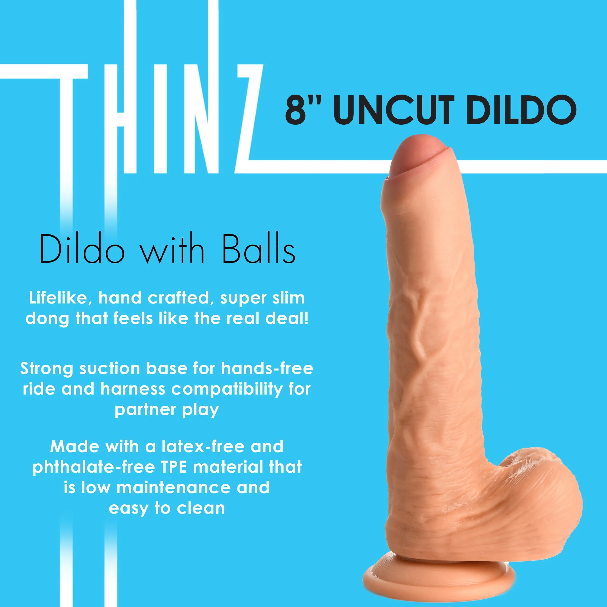 8 Inch uncut Dildo with Balls