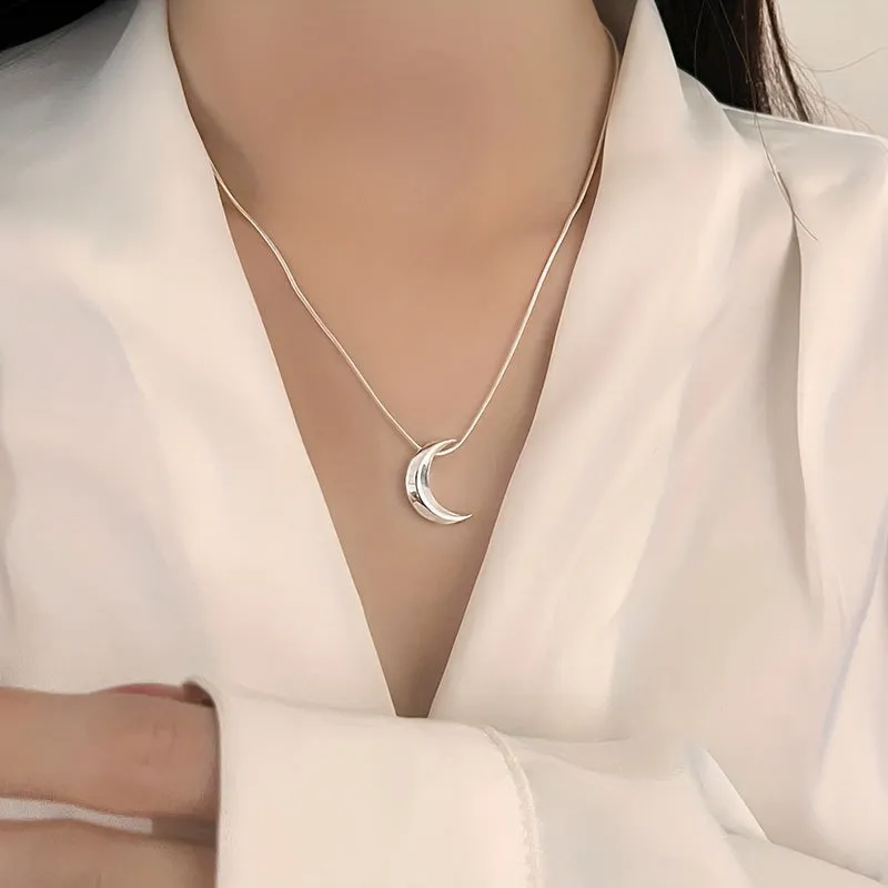 925 Sterling Silver Moon Necklace Hypoallergenic Minimalist Elegant Temperament Versatile Daily Wear Jewelry Gifts For Women