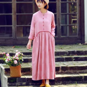 A-Line Pink Long Sleeved Retro Dress For Women