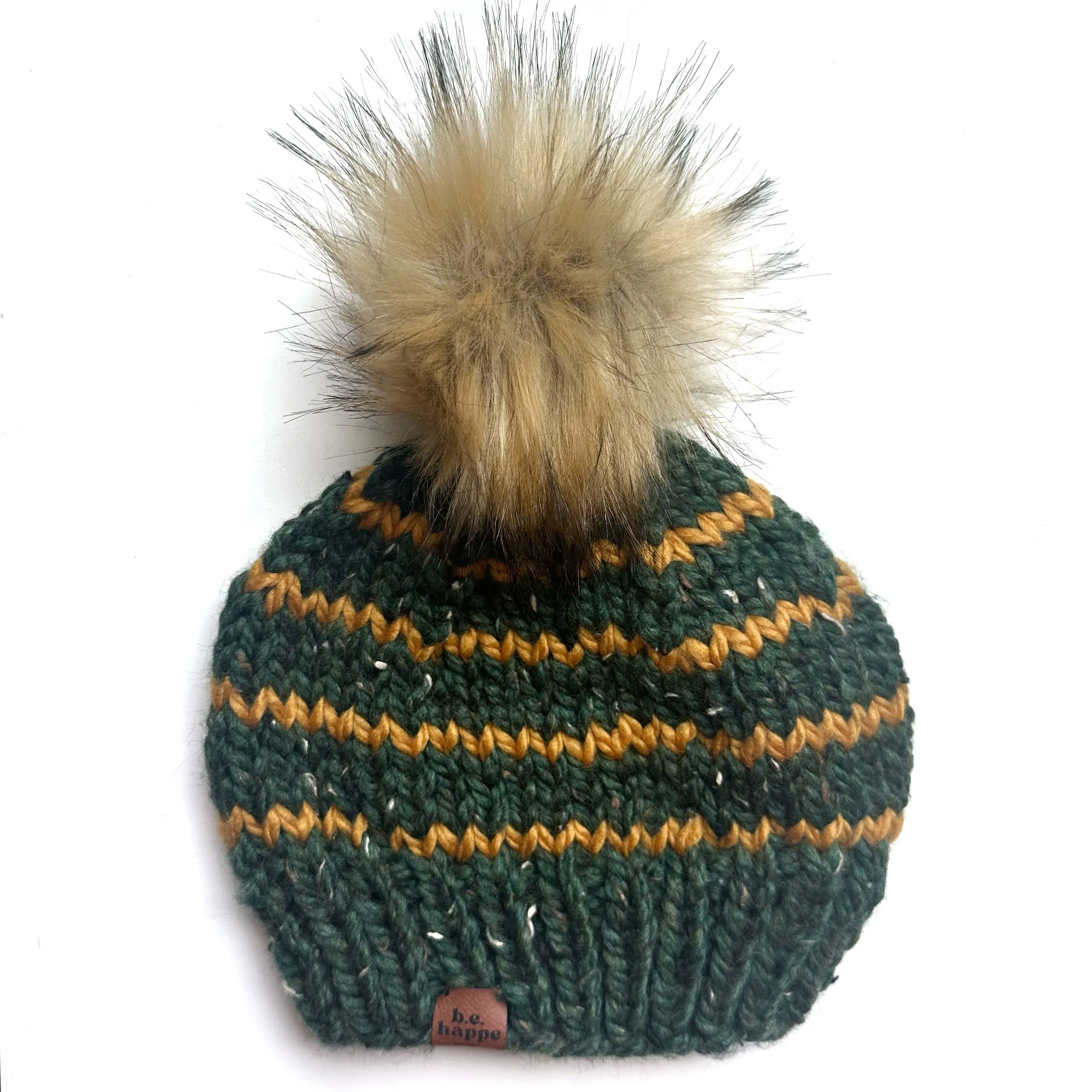 Adult Stripe Knit Hat | Green   Mustard Yellow