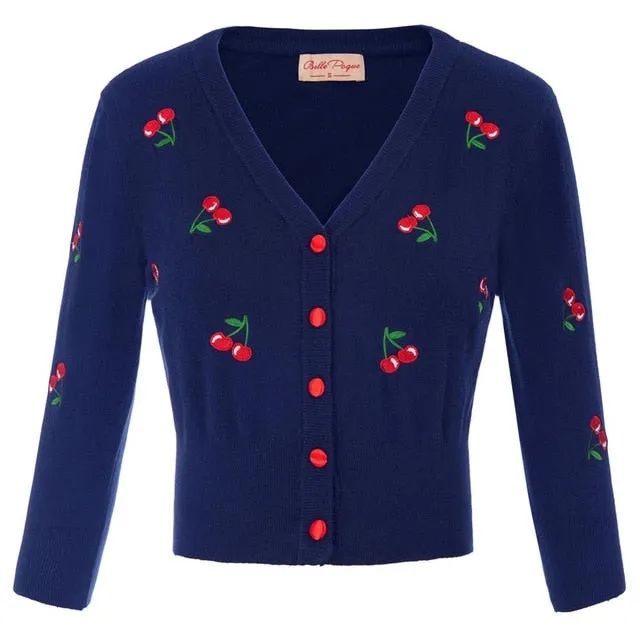 Années 50 Rétro Pin Up Cardigan Broderie Cerises