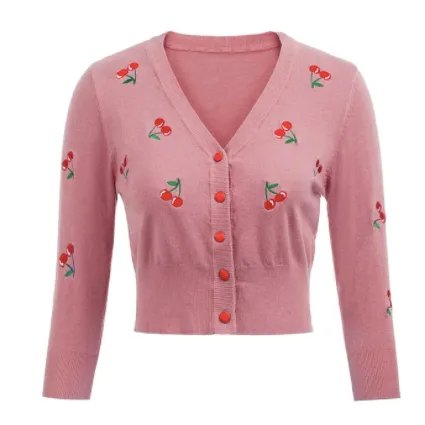 Années 50 Rétro Pin Up Cardigan Broderie Cerises