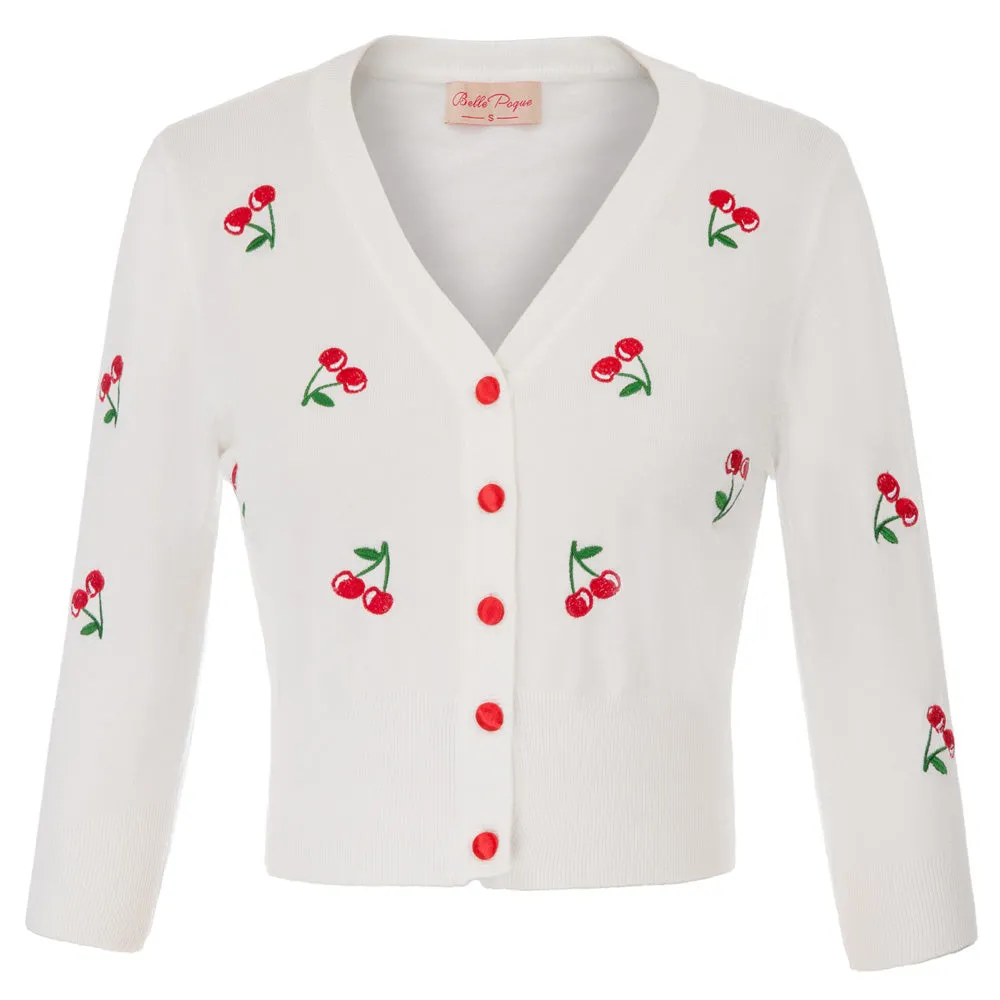 Années 50 Rétro Pin Up Cardigan Broderie Cerises