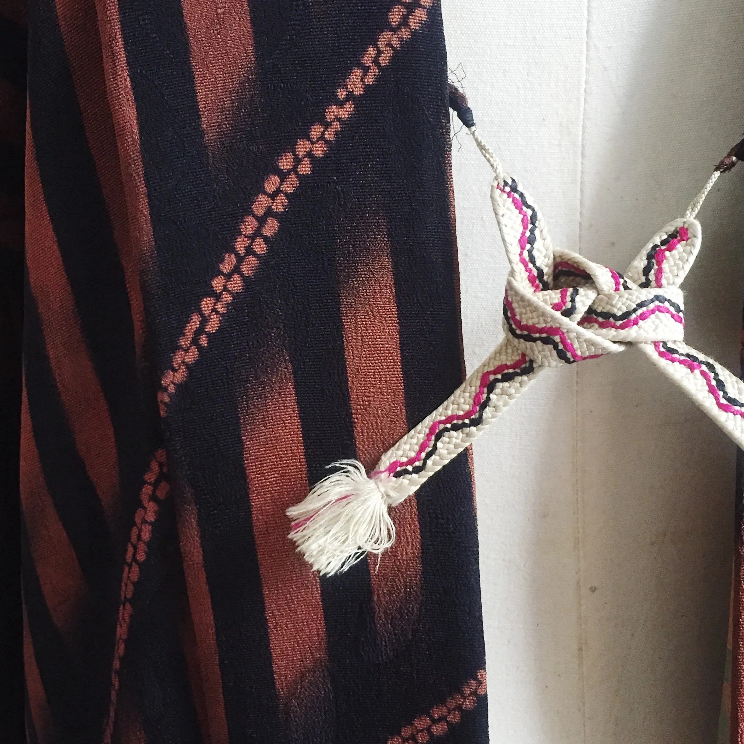 Antique Kimono Haori Jacket - Diagonal & Straight Stripes/ Mahogany & Black