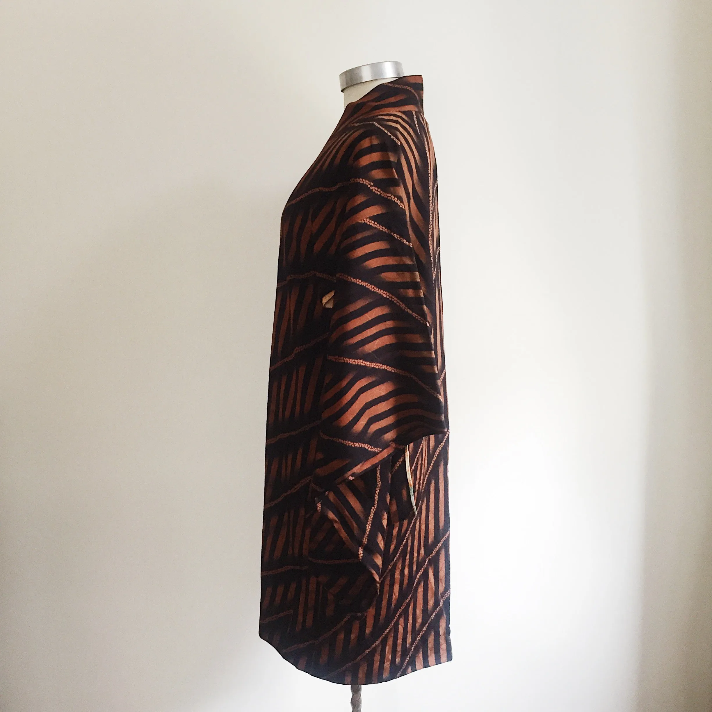 Antique Kimono Haori Jacket - Diagonal & Straight Stripes/ Mahogany & Black