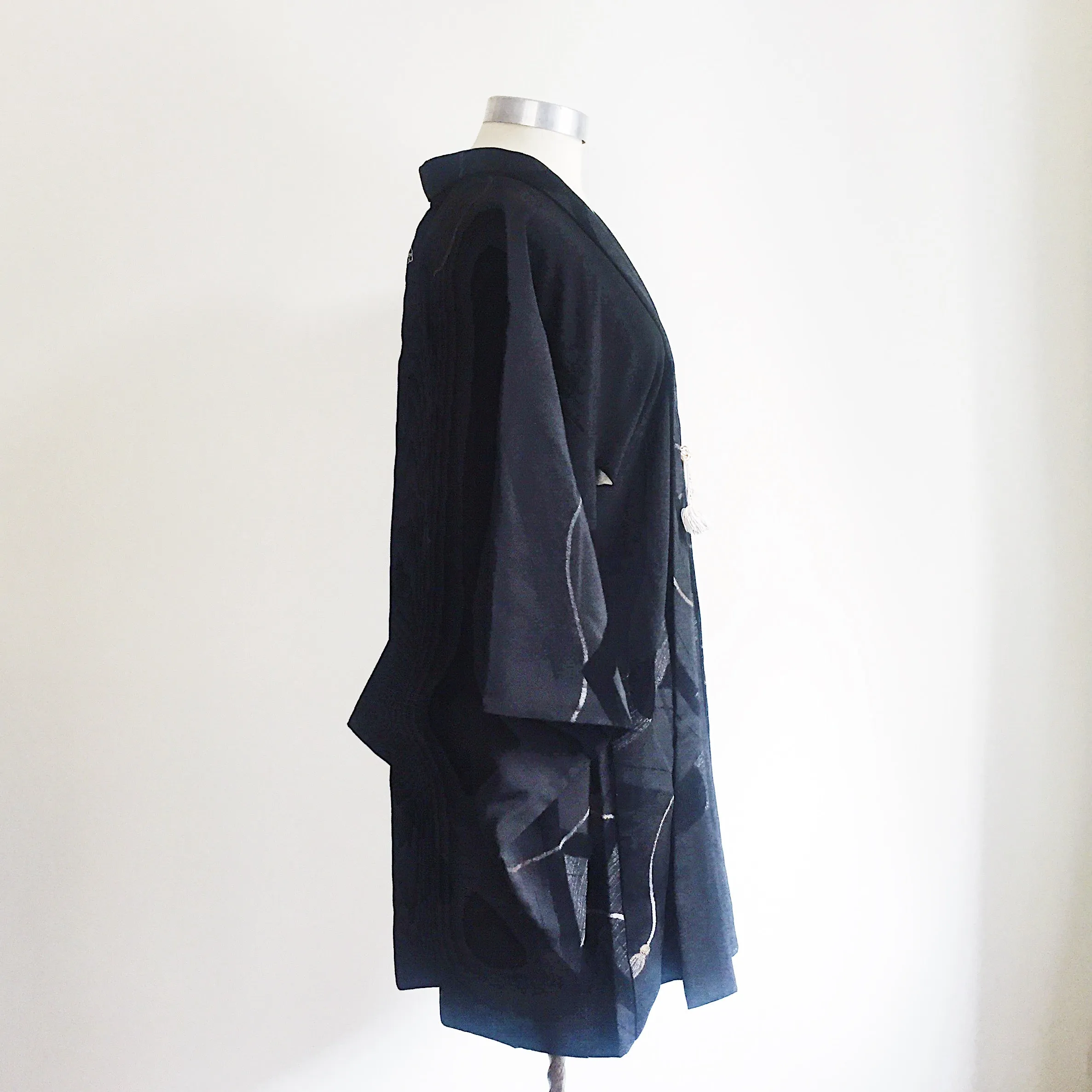 Antique Kimono Haori Jacket - Metallics & Cut Velvet Scrolls/ Midnight Black