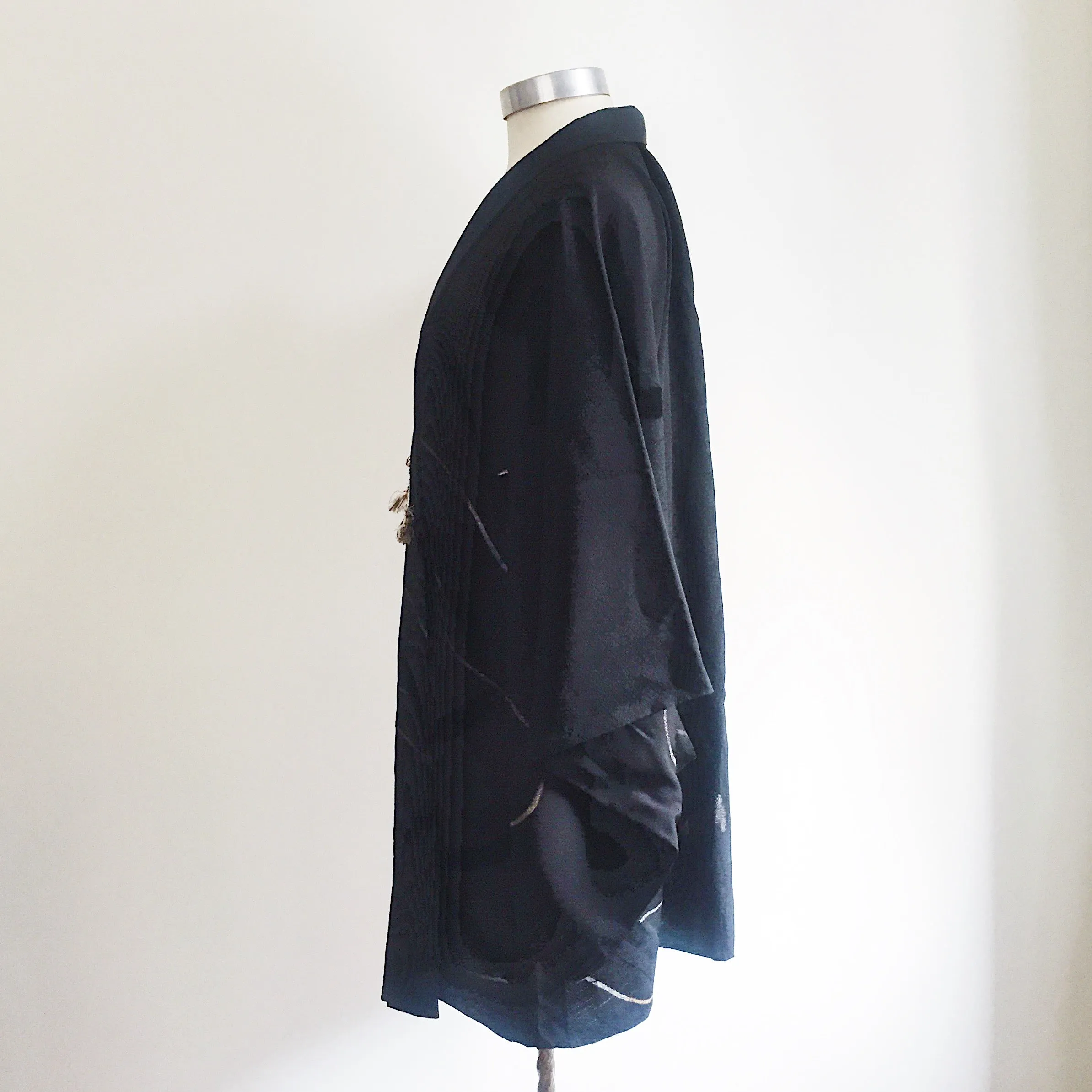 Antique Kimono Haori Jacket - Metallics & Cut Velvet Scrolls/ Midnight Black