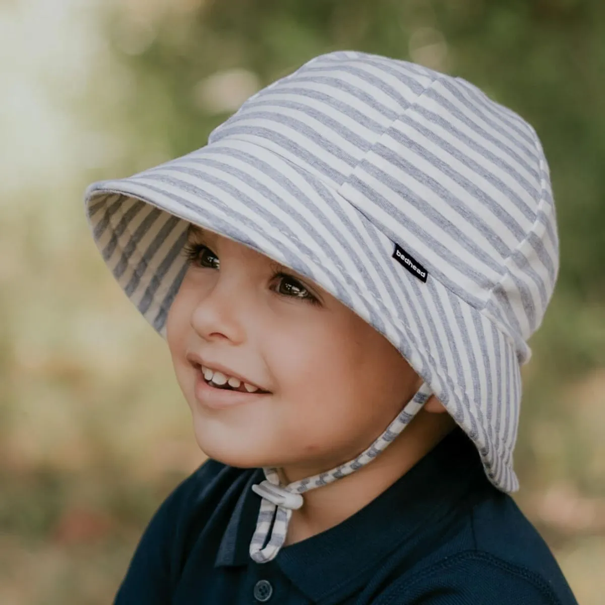 Bedhead Baby Bucket Hat with Strap - Limited Edition - Grey Marle Stripe