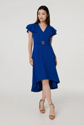 Belt Detail Frilled Sleeve Midi Dress