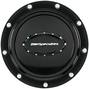 Billet Specialties Pro Style Rivet Horn Button - Black / Silver Billet Specialties Logo - Billet Aluminum - Black Anodized