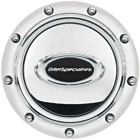 Billet Specialties Pro Style Rivet Horn Button - Black / Silver Billet Specialties Logo - Billet Aluminum - Polished