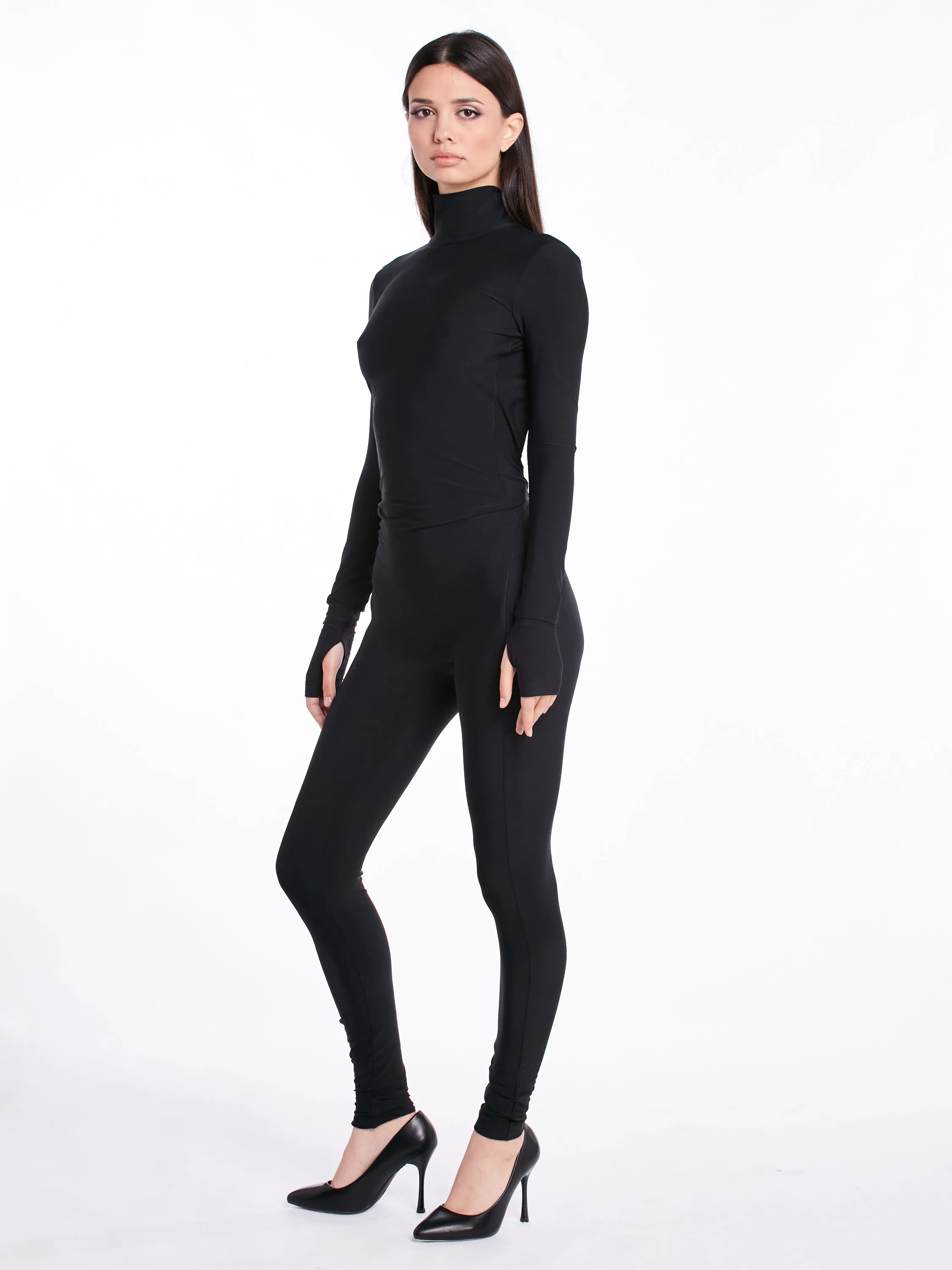 Black Backless Long Sleeve Turtleneck Bodysuit