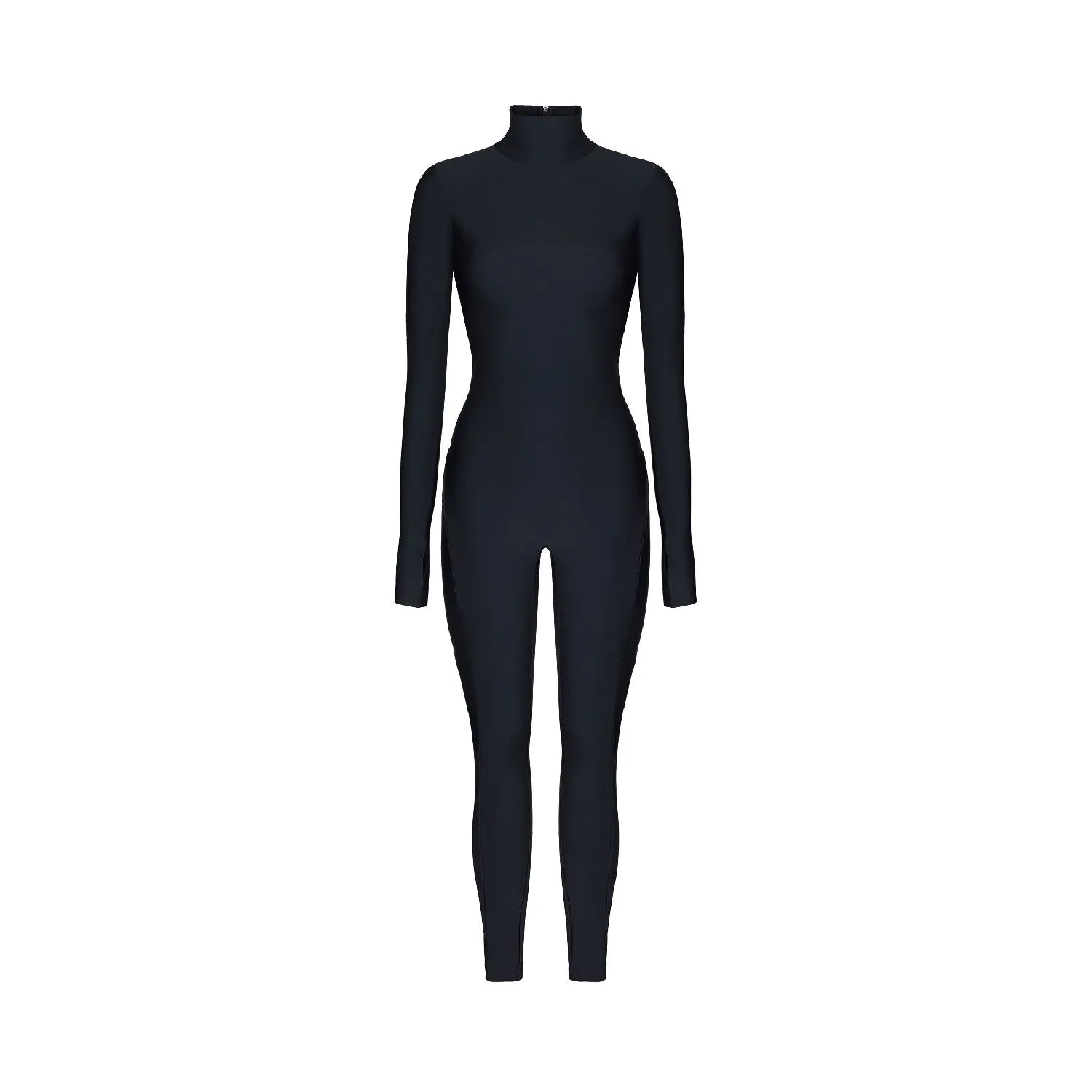 Black Backless Long Sleeve Turtleneck Bodysuit