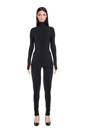 Black Backless Long Sleeve Turtleneck Bodysuit