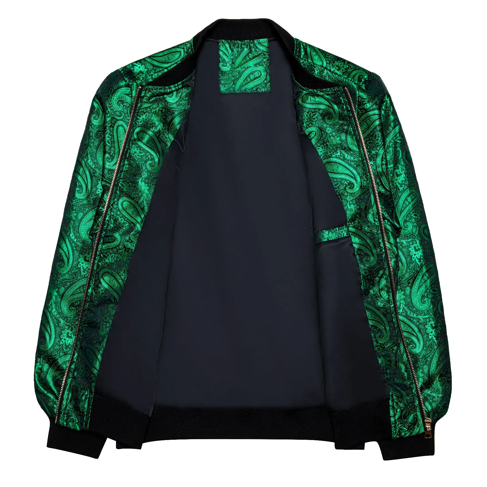 Black Green Paisley Men's Zipper Thin Jacket