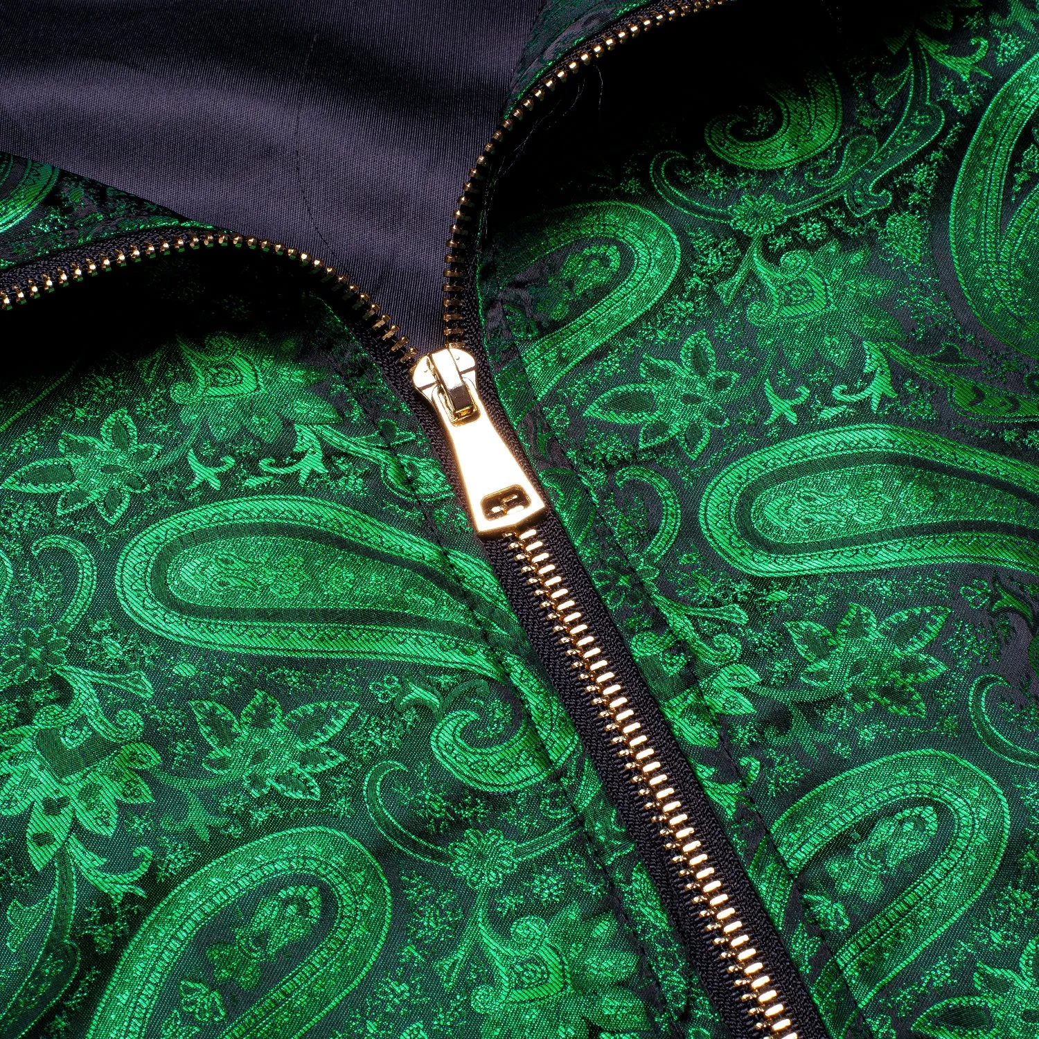 Black Green Paisley Men's Zipper Thin Jacket