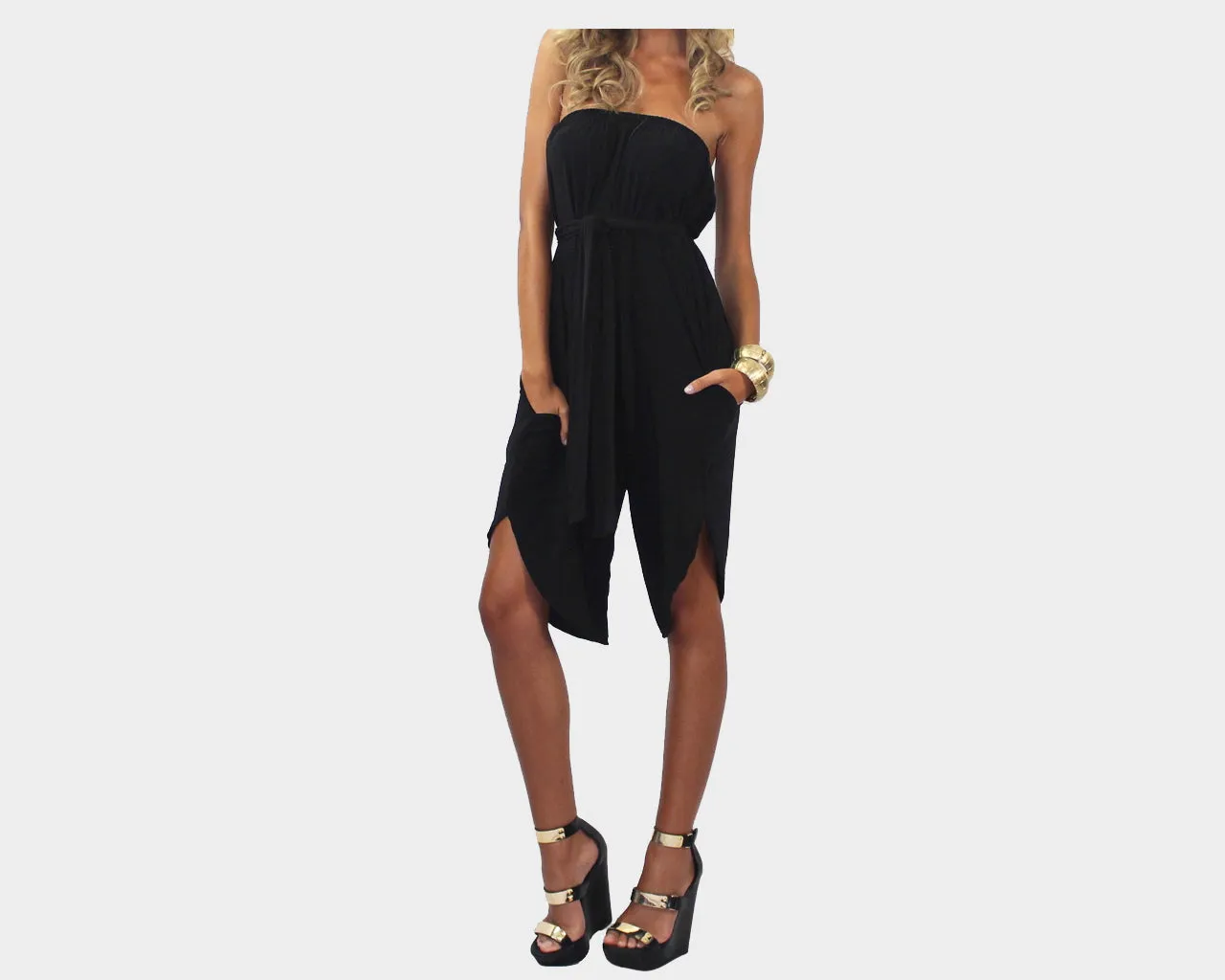 Black Strapless Jumpsuit - The Capri