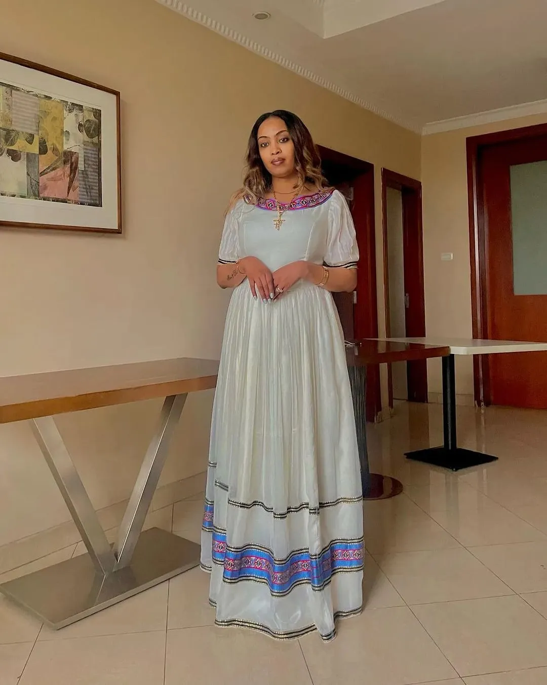 Blue Pattern Simple Habesha Dress Habesha Kemis Ethiopian Dress Style Traditional Habesha Libs