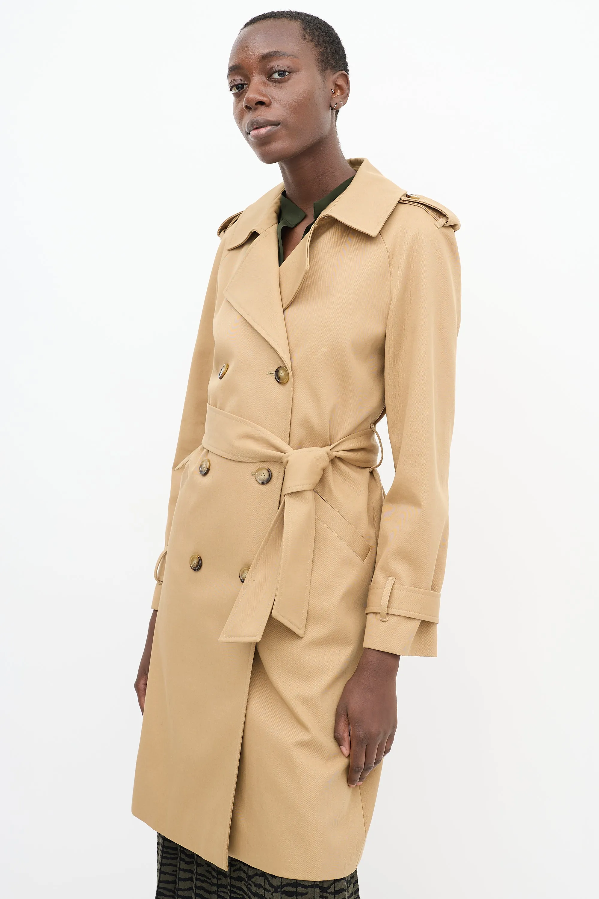 Brown Cotton Belted Mid Length Trench Coat