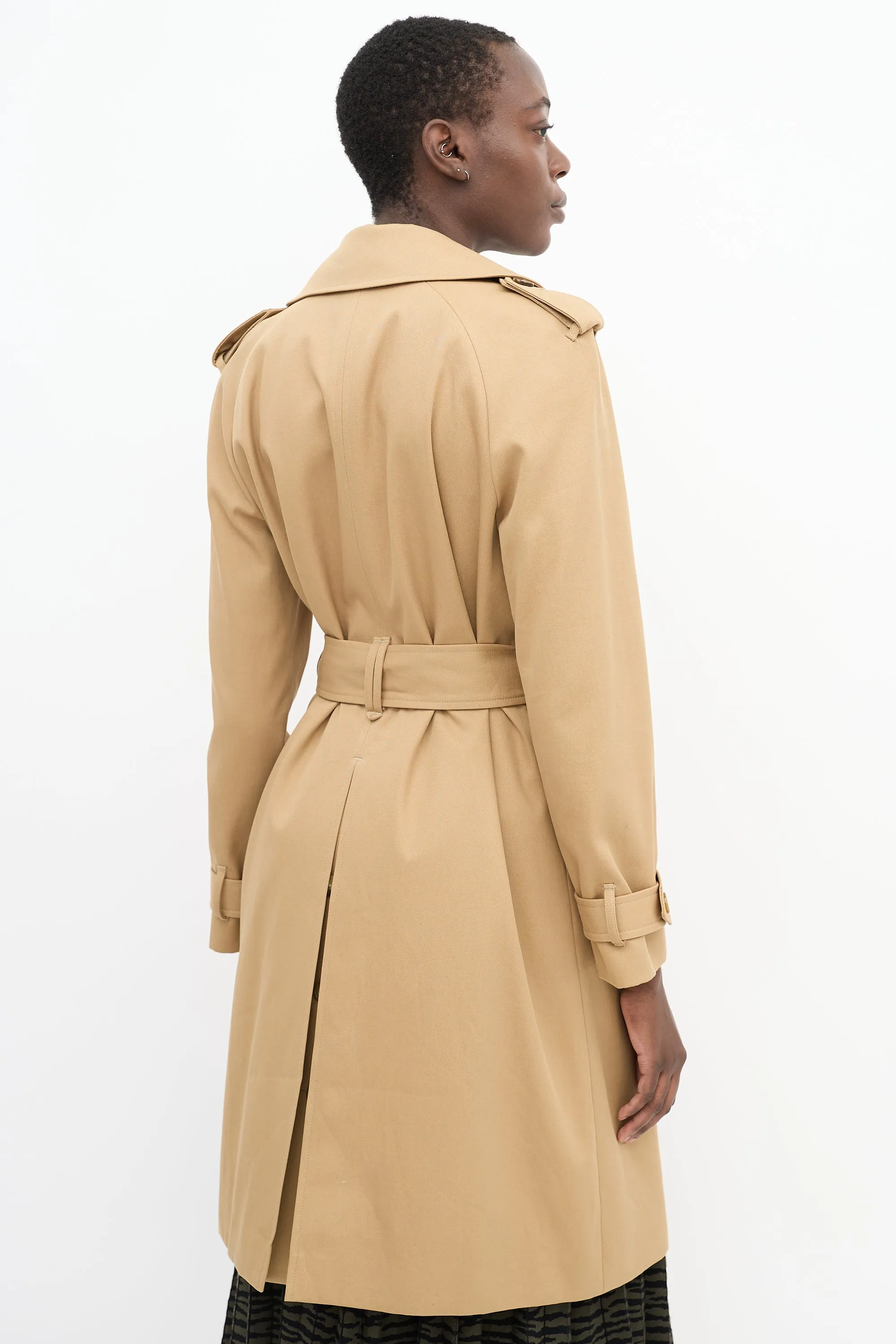 Brown Cotton Belted Mid Length Trench Coat