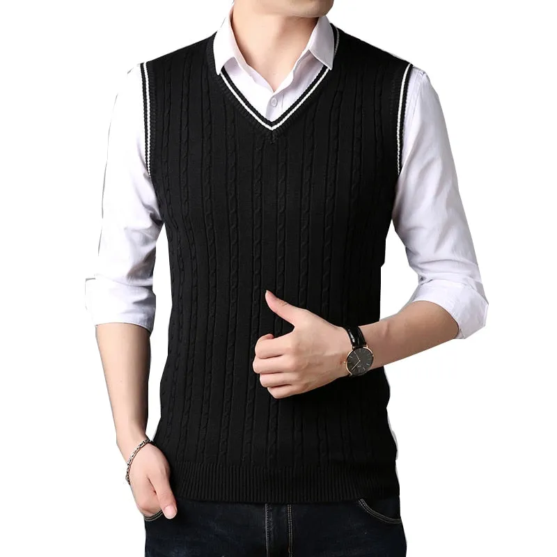 BROWON Men Clothes 2022 Autumn Winter New Classic Slim Sweaters V-neck Sleeveless Sweater Mens Knitwear Sweater Vest for Men