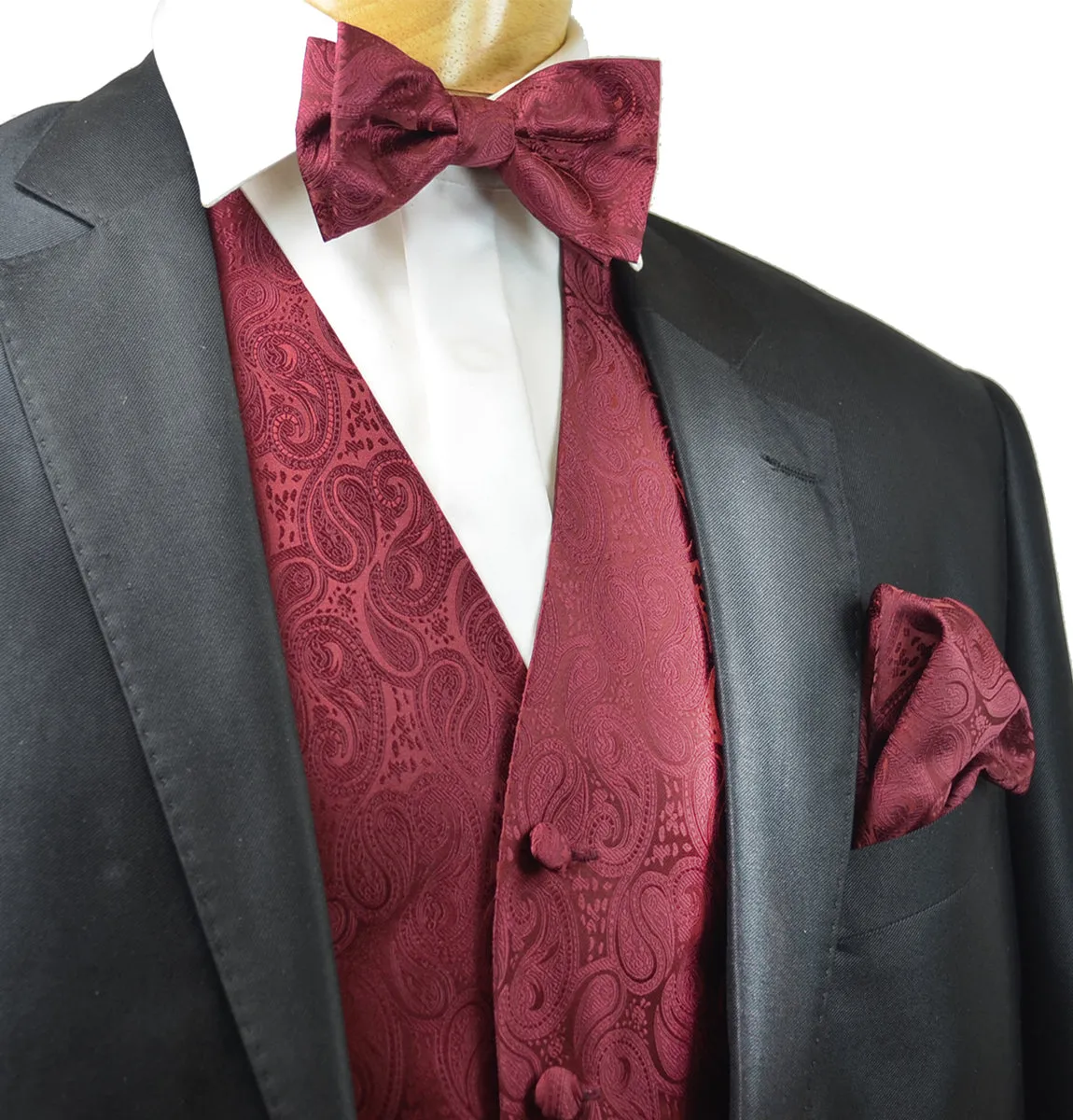 Burgundy Paisley Tuxedo Vest Set