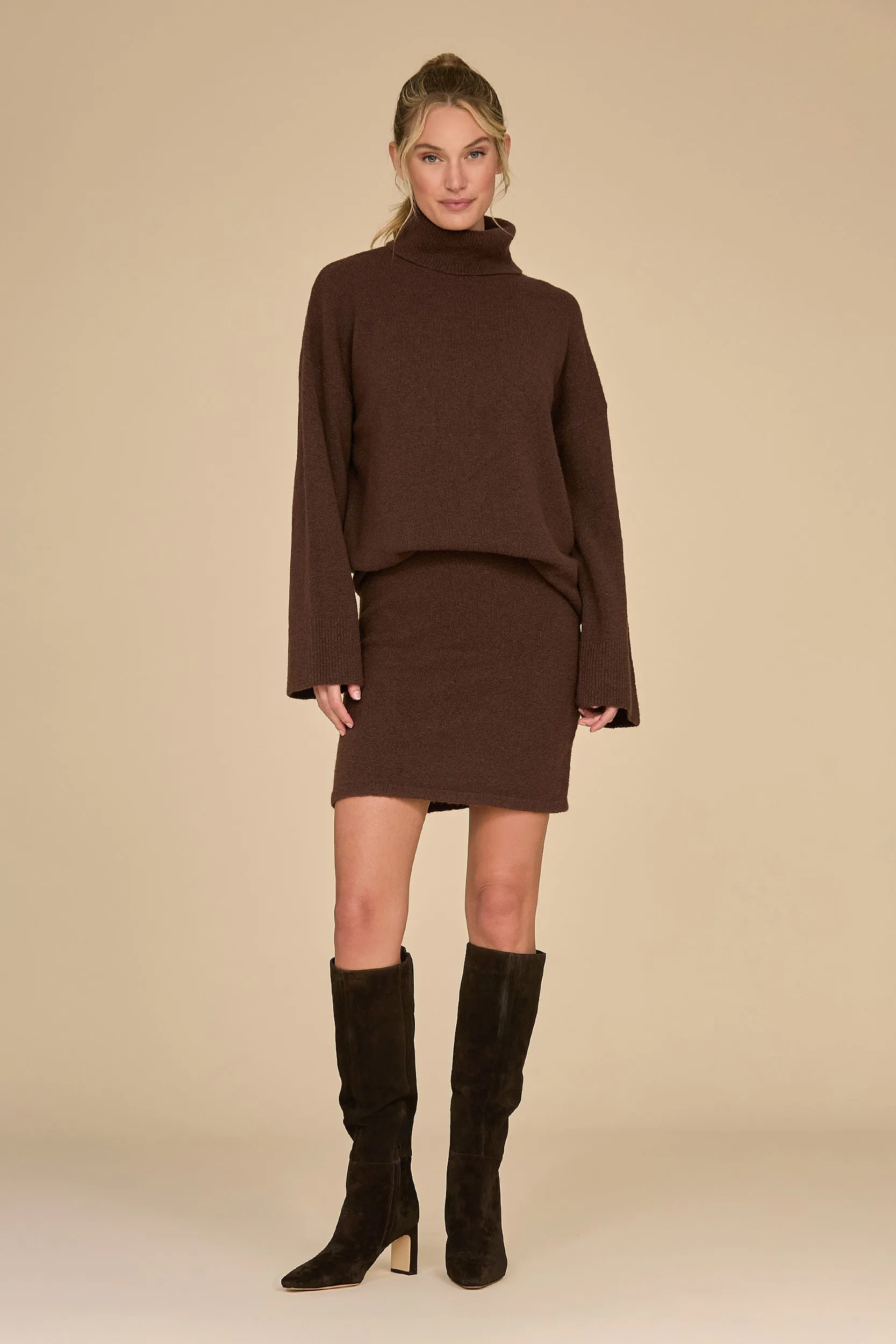 Calista Turtleneck Knit Sweater - Dark Oak