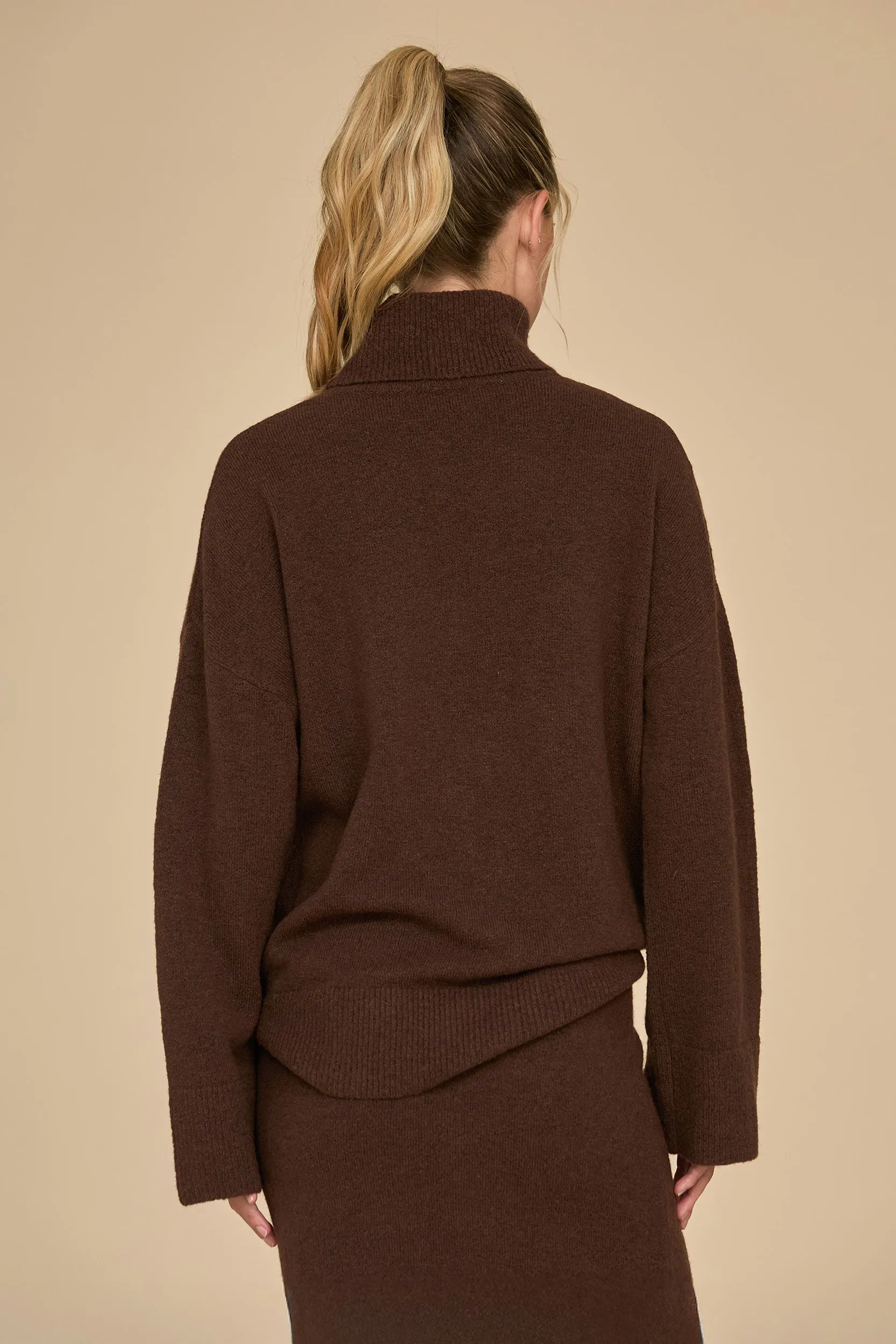 Calista Turtleneck Knit Sweater - Dark Oak