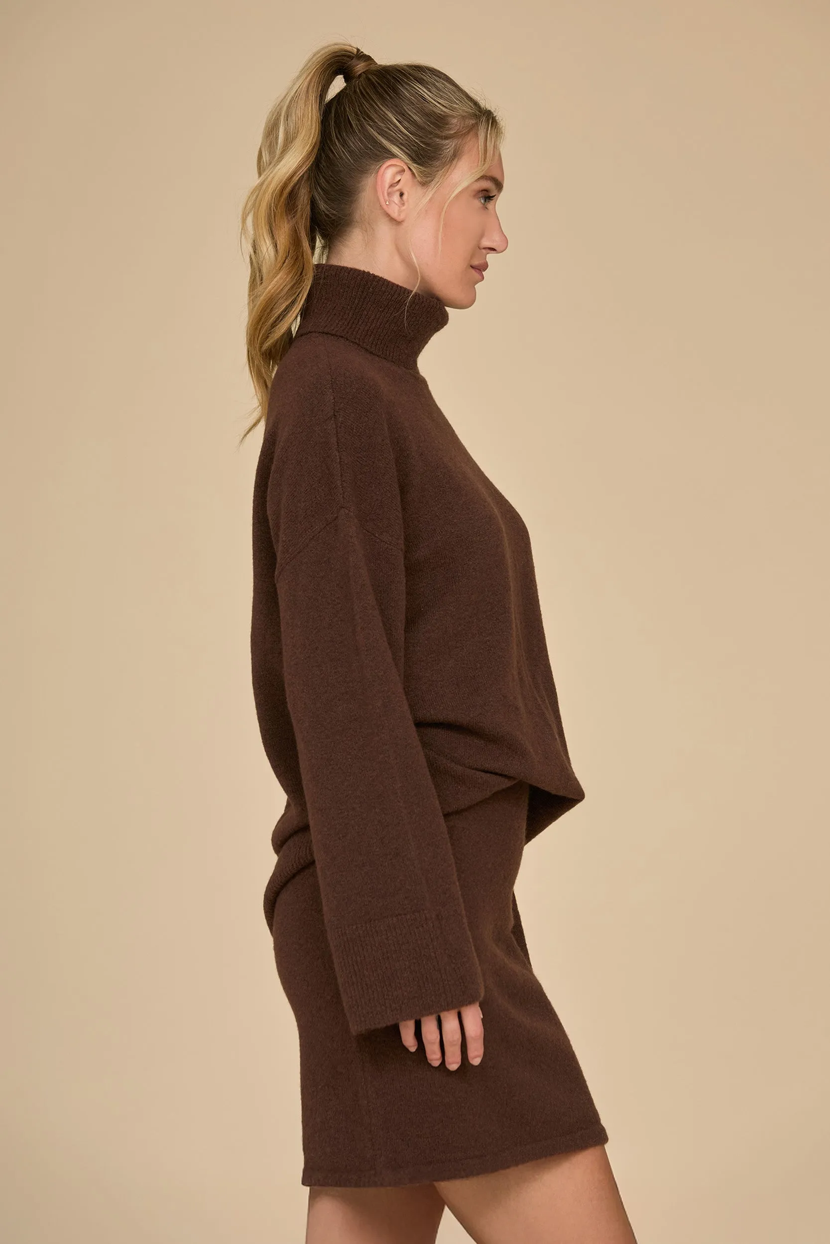 Calista Turtleneck Knit Sweater - Dark Oak