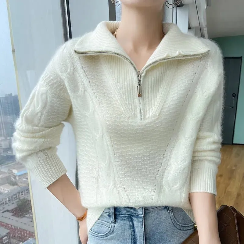 Casual Wool Pullovers with Stand-Up Collar & Zipper Closure