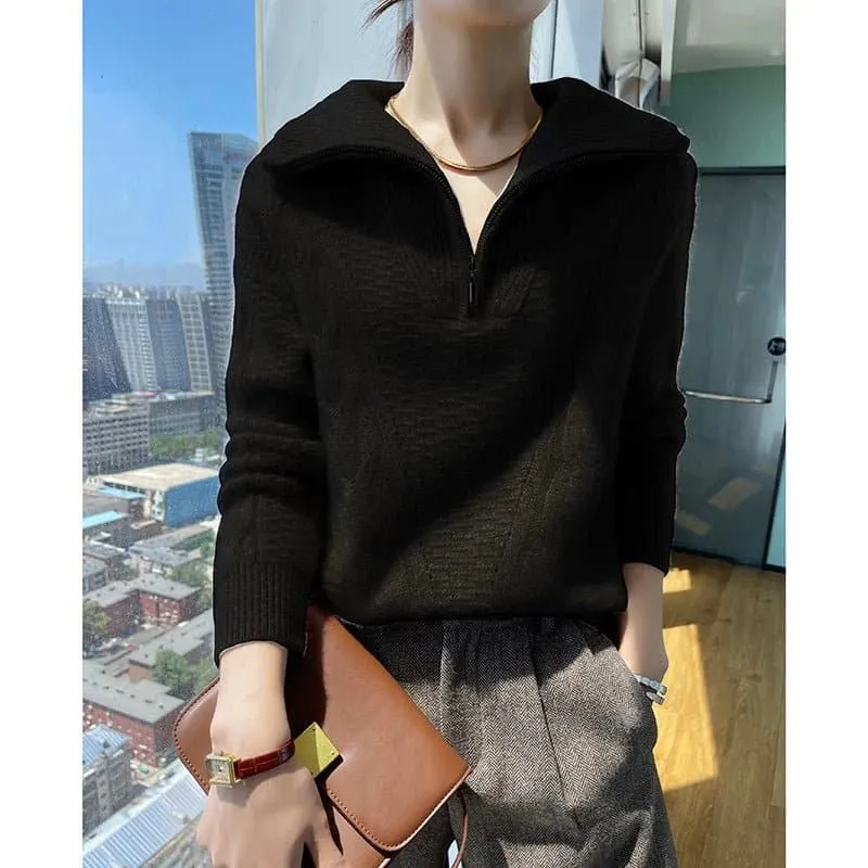 Casual Wool Pullovers with Stand-Up Collar & Zipper Closure