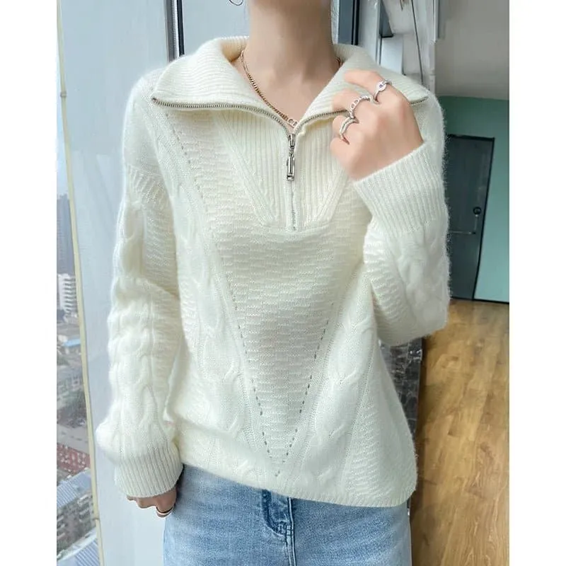 Casual Wool Pullovers with Stand-Up Collar & Zipper Closure