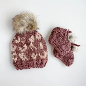 Cheetah Hat and Booties Set, Mauve