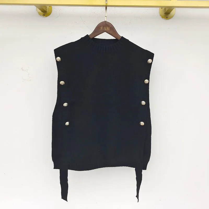 Chic Button Spliced Knitting Vest