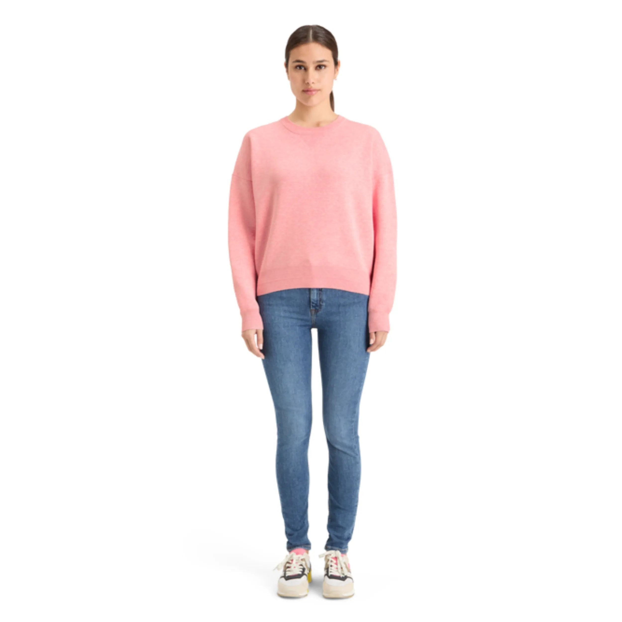 Clay Pink Melange Compact Knitted Relaxed Pullover