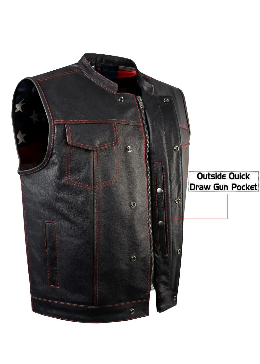 CLUB VEST USA FLAG Lining - Red Thread - Premium Cowhide Leather Heavy Duty