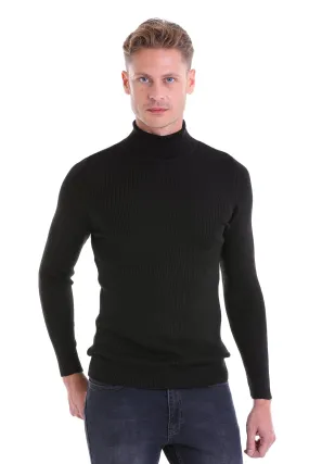 Comfort Fit Wool Blend Black Turtleneck Sweater