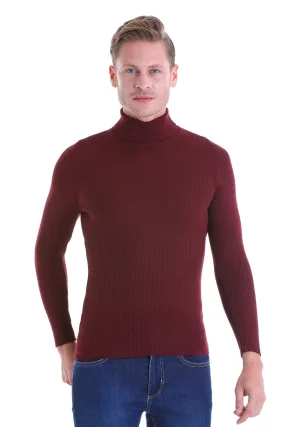 Comfort Fit Wool Blend Burgundy Turtleneck Sweater