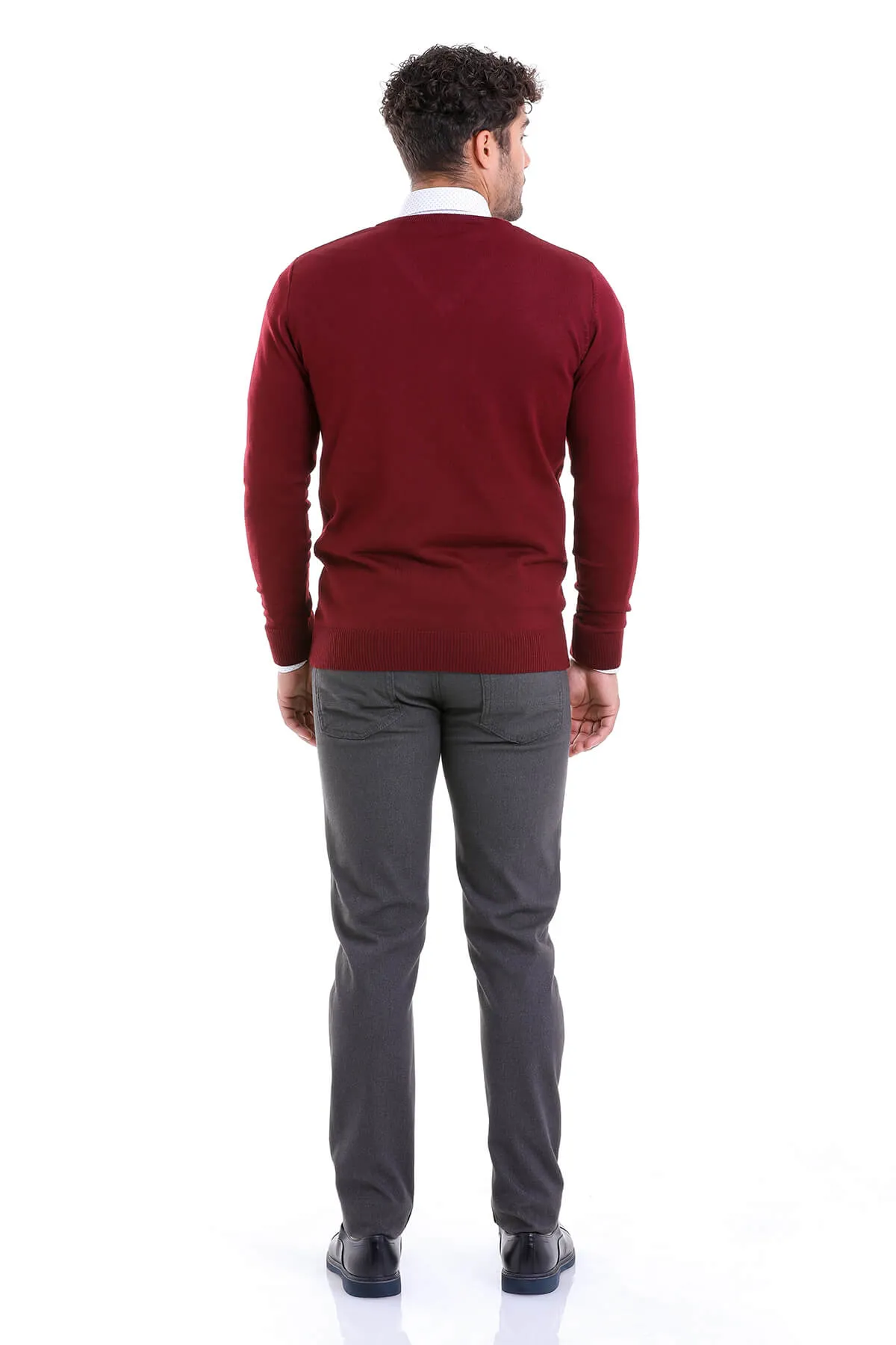 Comfort Fit Wool Blend Burgundy V-Neck Sweater