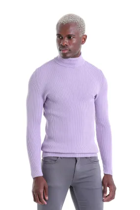 Comfort Fit Wool Blend Lilac Turtleneck Sweater