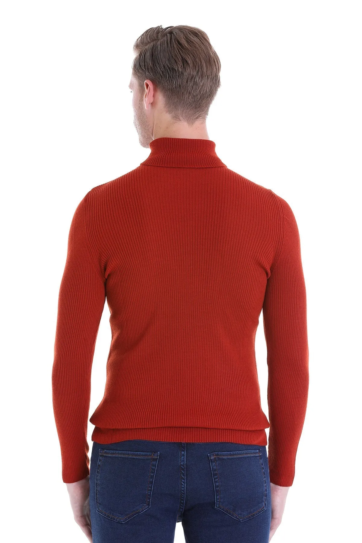 Comfort Fit Wool Blend Orange Turtleneck Sweater